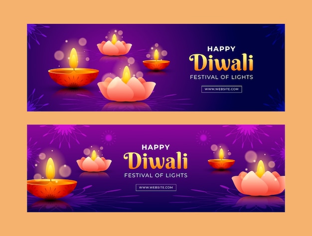 Plantilla de banner horizontal de festival de diwali degradado