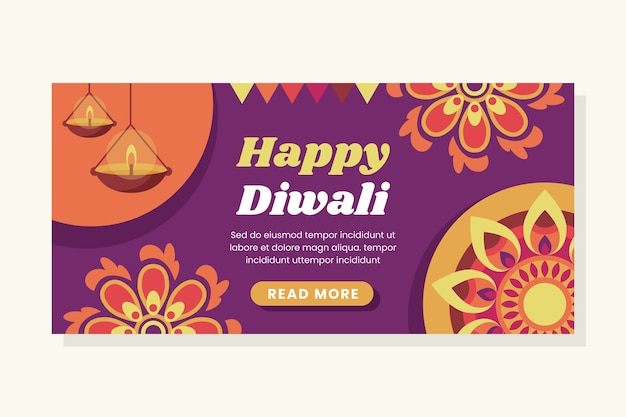 Vector gratuito plantilla de banner horizontal de festival plano de diwali