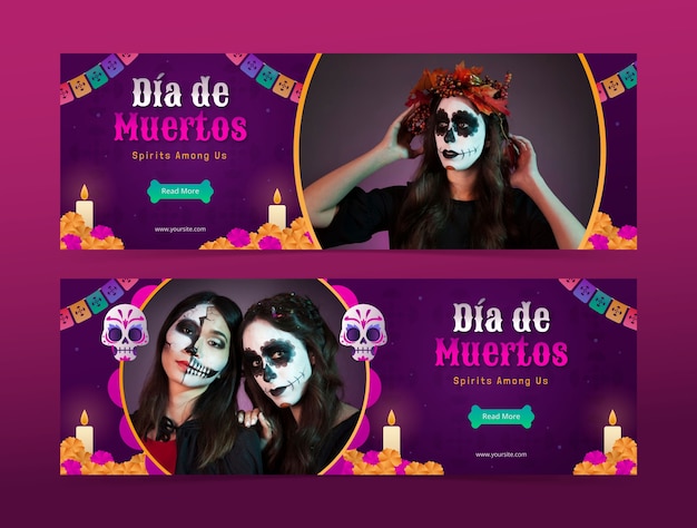 Vector gratuito plantilla de banner horizontal para la festividad del día de muertos