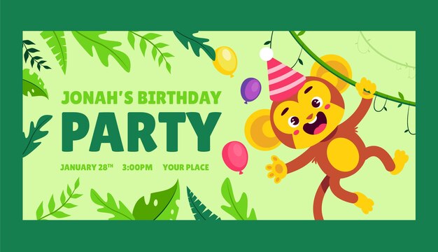 Plantilla de banner horizontal de fiesta de safari dibujada a mano