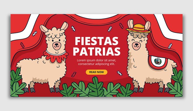 Plantilla de banner horizontal de fiestas patrias dibujadas a mano con llamas