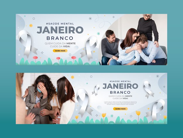 plantilla de banner horizontal Gradient janeiro branco