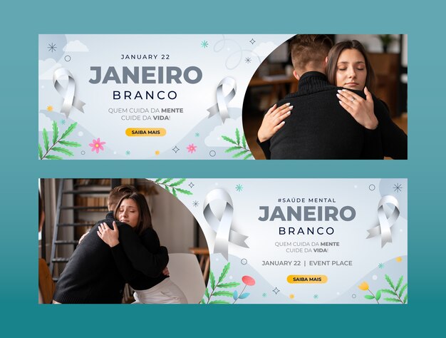 plantilla de banner horizontal Gradient janeiro branco