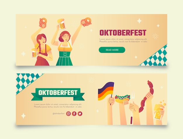 plantilla de banner horizontal gradiente para la celebración del festival de la cerveza Oktoberfest