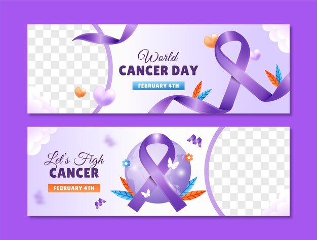 Plantilla de banner horizontal en gradiente para la concienciación del Día Mundial del Cáncer