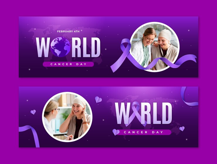 Vector gratuito plantilla de banner horizontal en gradiente para la concienciación del día mundial del cáncer