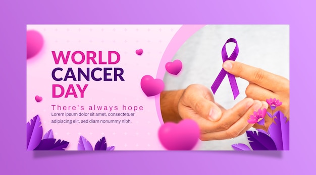 Vector gratuito plantilla de banner horizontal en gradiente para la concienciación del día mundial del cáncer