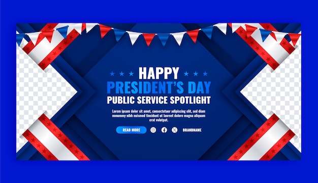 Plantilla de banner horizontal con gradiente para el día de los presidentes de los Estados Unidos
