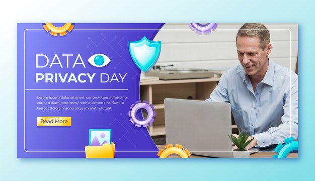 Plantilla de banner horizontal en gradiente para el día de la privacidad de los datos