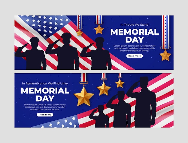 Vector gratuito plantilla de banner horizontal gradiente para el día del recuerdo estadounidense