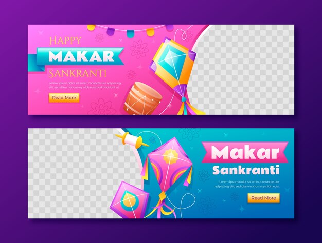 Plantilla de banner horizontal con gradiente para el festival Makar Sankranti