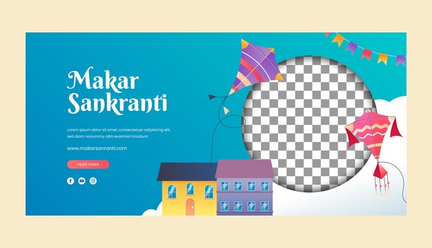 Plantilla de banner horizontal con gradiente para el festival Makar Sankranti