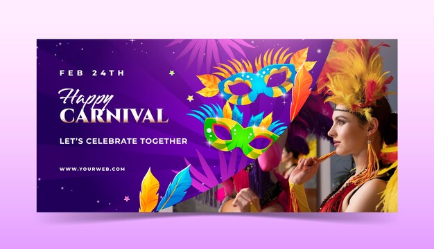 Plantilla de banner horizontal con gradiente para la fiesta de carnaval