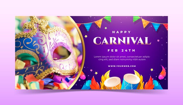 Plantilla de banner horizontal con gradiente para la fiesta de carnaval