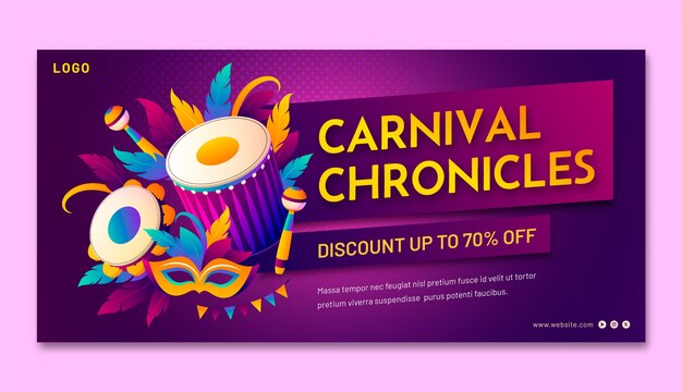 Plantilla de banner horizontal con gradiente para la fiesta de carnaval