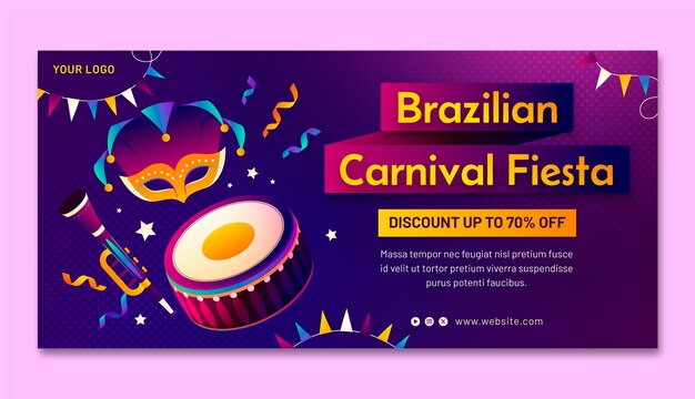 Plantilla de banner horizontal con gradiente para la fiesta de carnaval