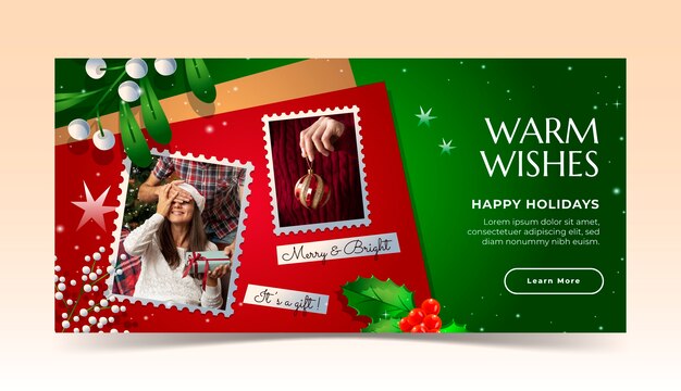 plantilla de banner horizontal gradiente para la temporada de Navidad