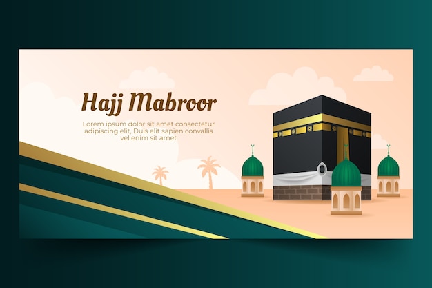 Plantilla de banner horizontal hajj degradado con la meca