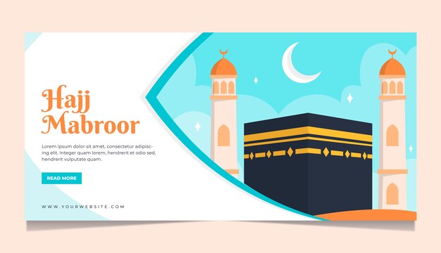 Plantilla de banner horizontal hajj plano con la meca