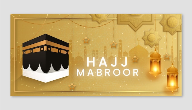 Vector gratuito plantilla de banner horizontal hajj realista con meca y linternas