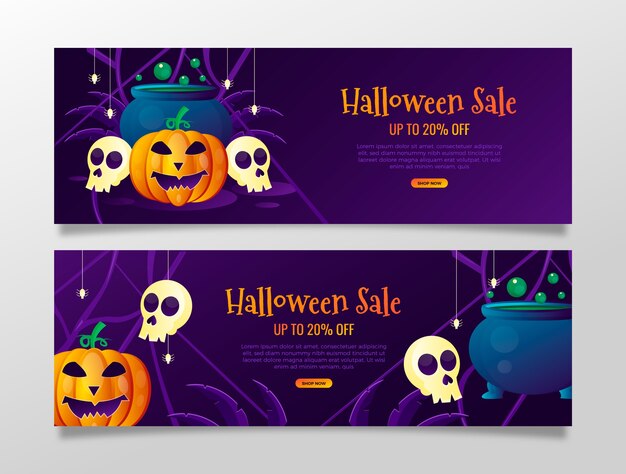 Plantilla de banner horizontal de halloween degradado