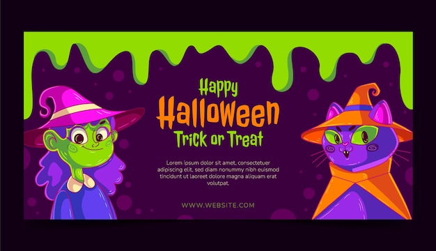 Vector gratuito plantilla de banner horizontal de halloween dibujado a mano