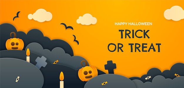 Vector gratuito plantilla de banner horizontal de halloween de estilo de papel