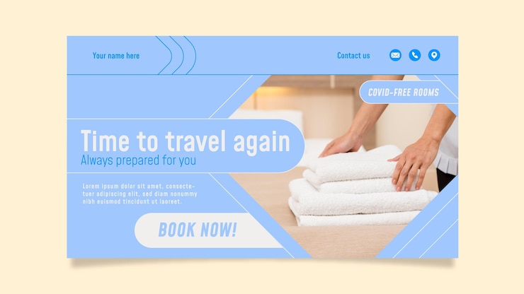 Vector gratuito plantilla de banner horizontal de hotel con foto