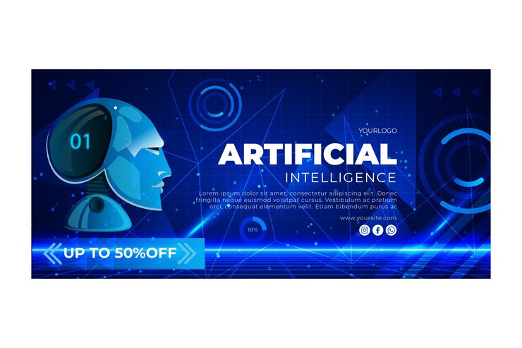 Vector gratuito plantilla de banner horizontal de inteligencia artificial
