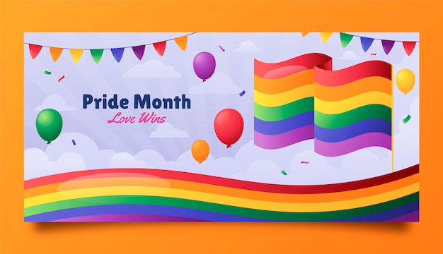 Vector gratuito plantilla de banner horizontal lgbt del mes del orgullo degradado