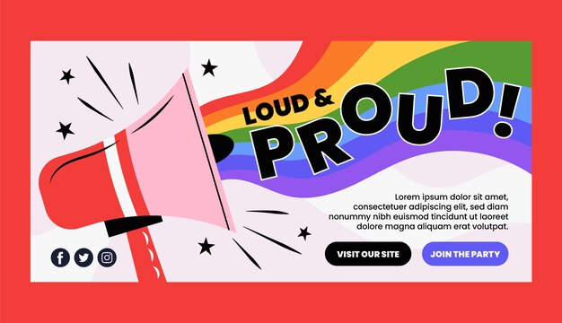 Plantilla de banner horizontal lgbt del mes del orgullo plano