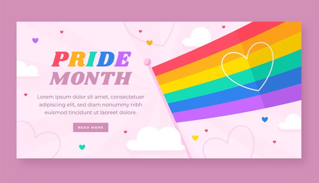 Plantilla de banner horizontal lgbt del mes del orgullo plano