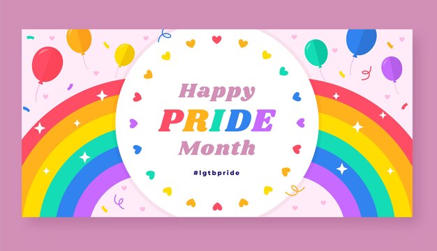 Plantilla de banner horizontal lgbt del mes del orgullo plano