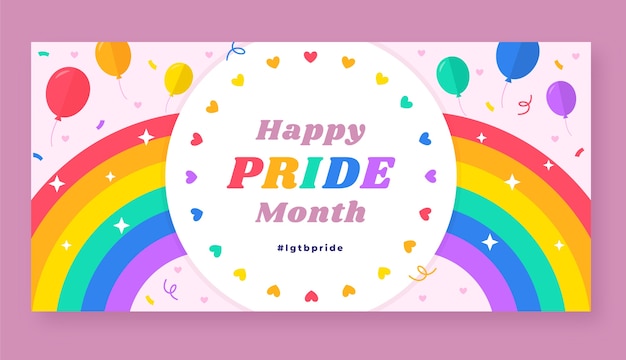 Plantilla de banner horizontal lgbt del mes del orgullo plano