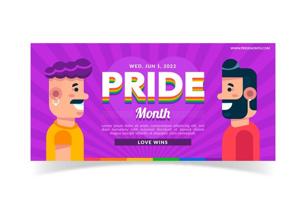 Plantilla de banner horizontal lgbt del mes del orgullo plano