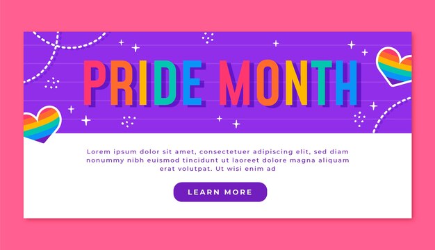 Plantilla de banner horizontal lgbt del mes del orgullo plano