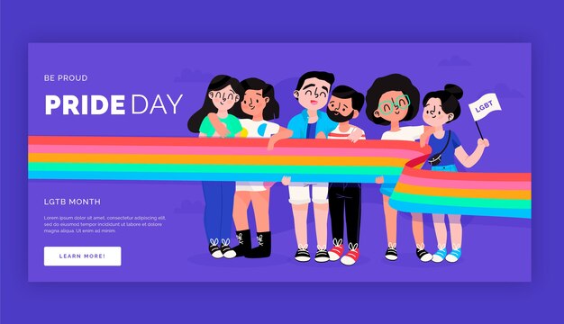 Plantilla de banner horizontal lgbt del mes del orgullo plano