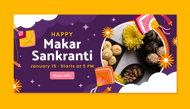 Plantilla de banner horizontal de Makar Sankranti plano