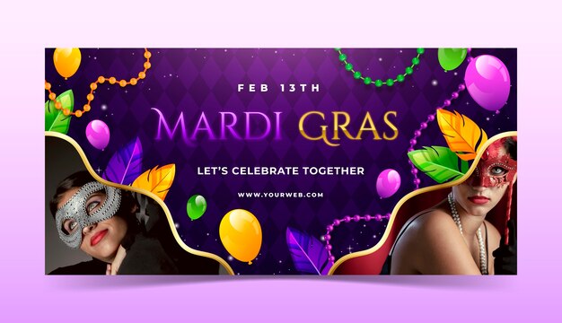 plantilla de banner horizontal de Mardi Gras con gradiente