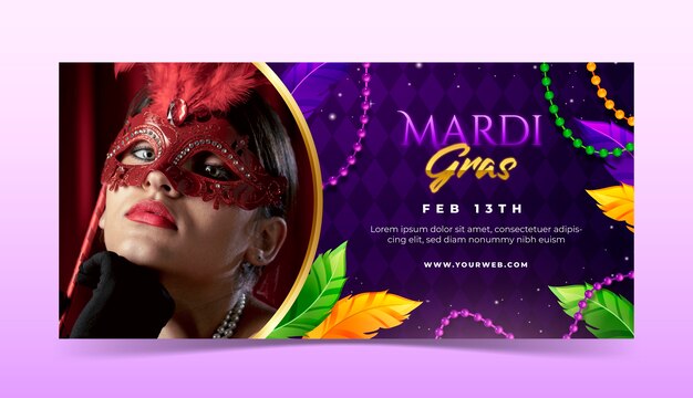 plantilla de banner horizontal de Mardi Gras con gradiente