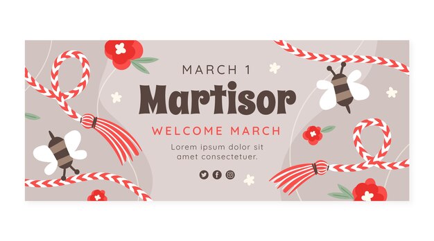 Plantilla de banner horizontal de martisor plano