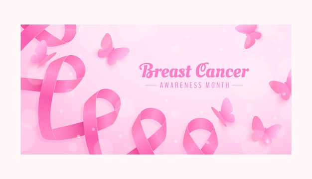 Plantilla de banner horizontal del mes de concientización sobre el cáncer de mama realista