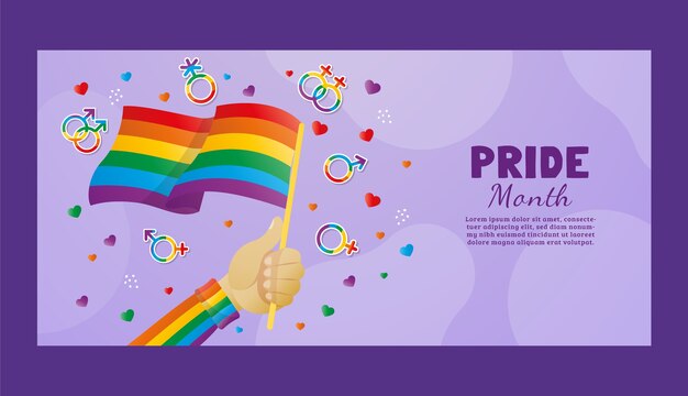 Plantilla de banner horizontal del mes del orgullo degradado