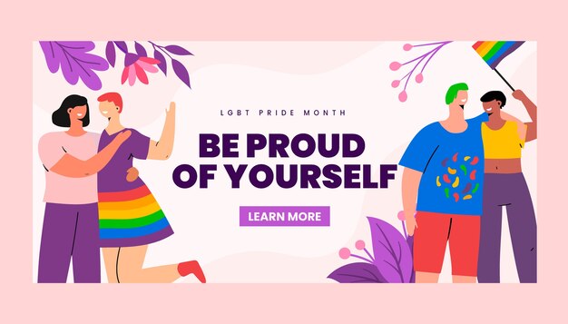 Plantilla de banner horizontal del mes del orgullo plano