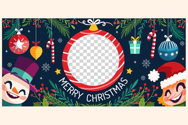 plantilla de banner horizontal de navidad plana