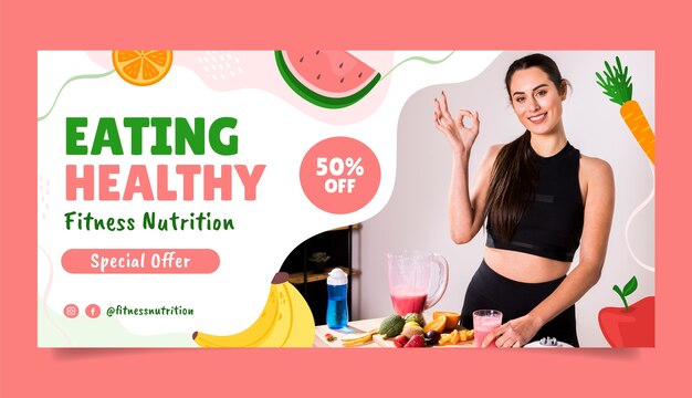 Plantilla de banner horizontal de nutrición fitness
