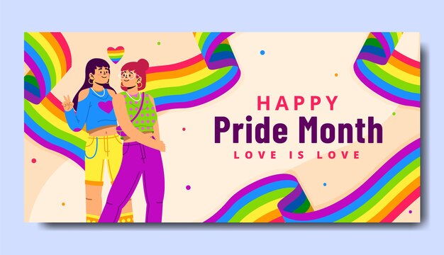 Plantilla de banner horizontal de orgullo lgbt plano