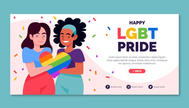 Plantilla de banner horizontal de orgullo lgbt plano