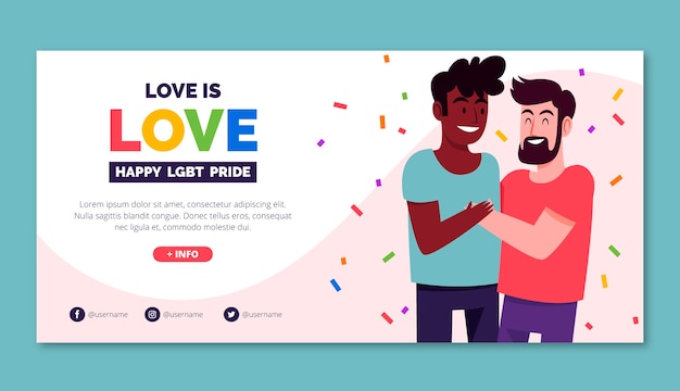 Plantilla de banner horizontal de orgullo lgbt plano