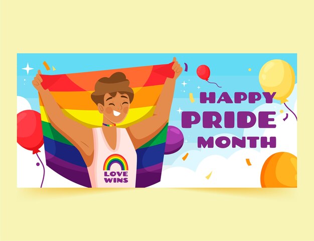Plantilla de banner horizontal de orgullo lgbt plano